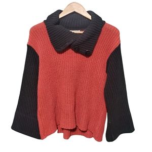 Margaret Winters Bell Sleeve Cowl Neck Sweater Red Black Women's Size Medium